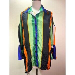 Mischa Blouse Size M Women's Y2k Cold Shoulder Striped Boss Lady Indie Sleaze